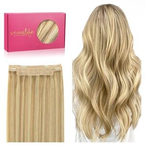 18” Human Hair Extension Remy Human Hair Halo Flip In Extension Balayage Blonde